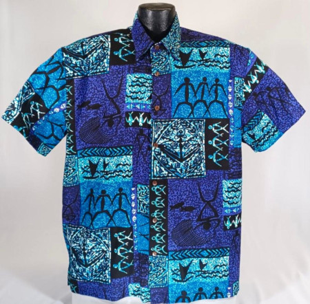Hawaiian Petroglyphs bark cloth Hawaiian shirt